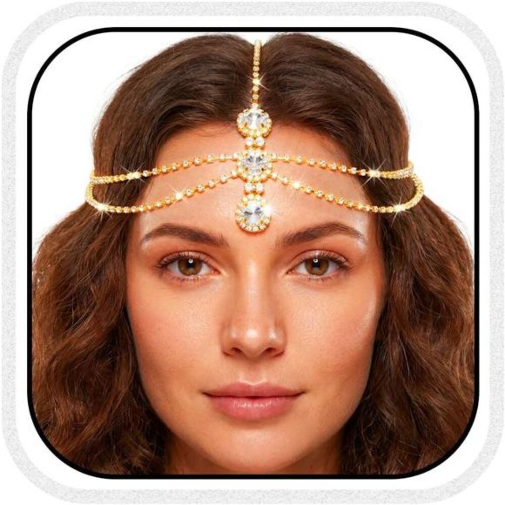 Rhinestone Gold Head Chain Jewelry Wedding, Rave Crystal Forehead Headpiece,